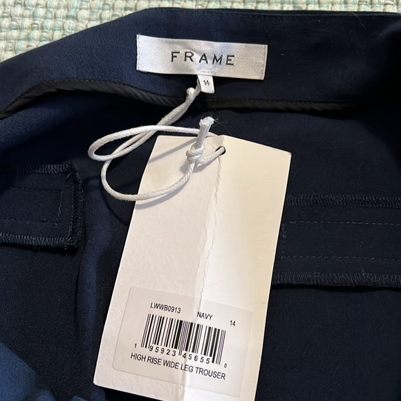 Frame  High Rise Wide Leg Trousers Pants Navy Blue - Picture 5 of 10